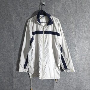 VTG Adidas Windbreaker Jacket Mens L White Blue Stripes Full Zip Lightweight